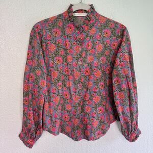 Charina Sarte Top Womens Medium Botanica Floral Cotton Blouse Boho Peasant M